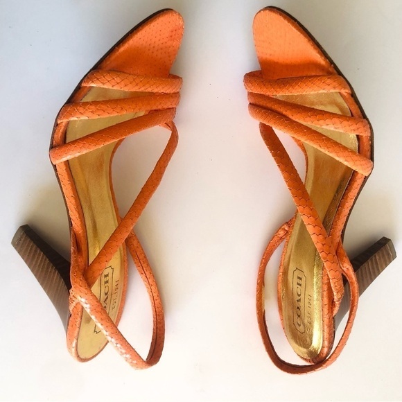 Coach Beatriz Orange Snake Embossed Strappy Sandals - Picture 8 of 15